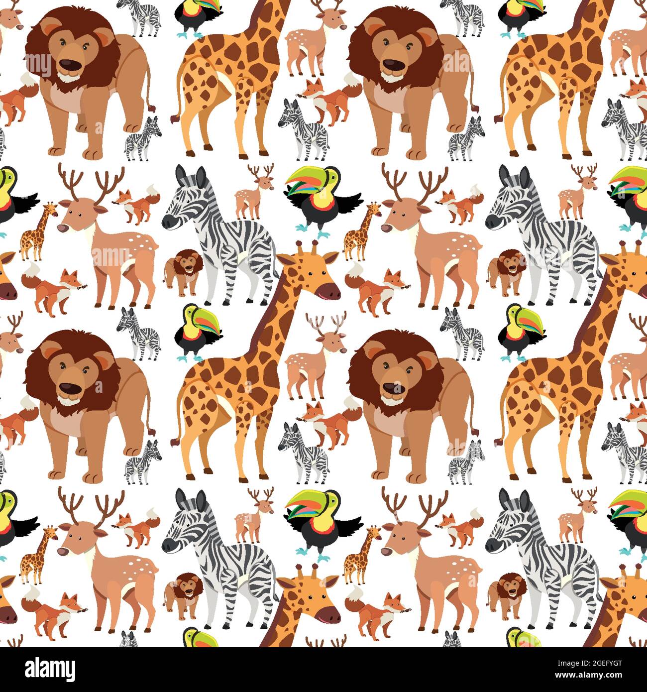 Seamless pattern with cute wild animals on white background ...