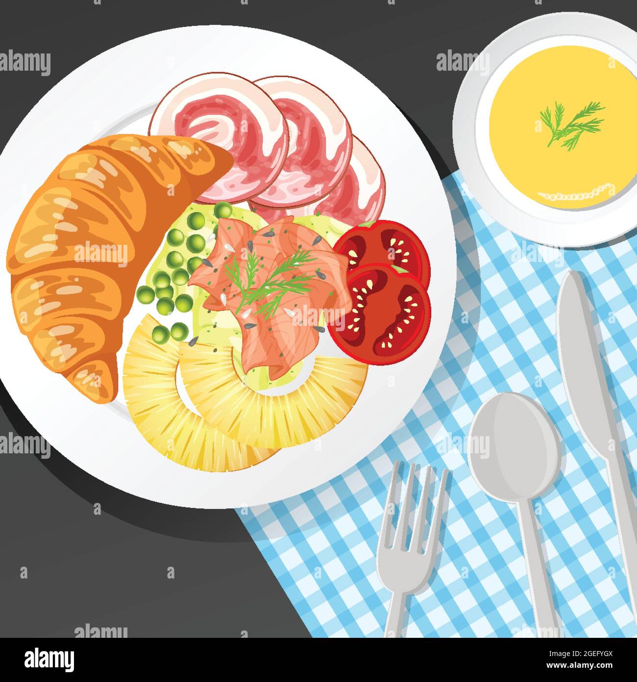 Healthy breakfast set on the table illustration Stock Vector Image ...