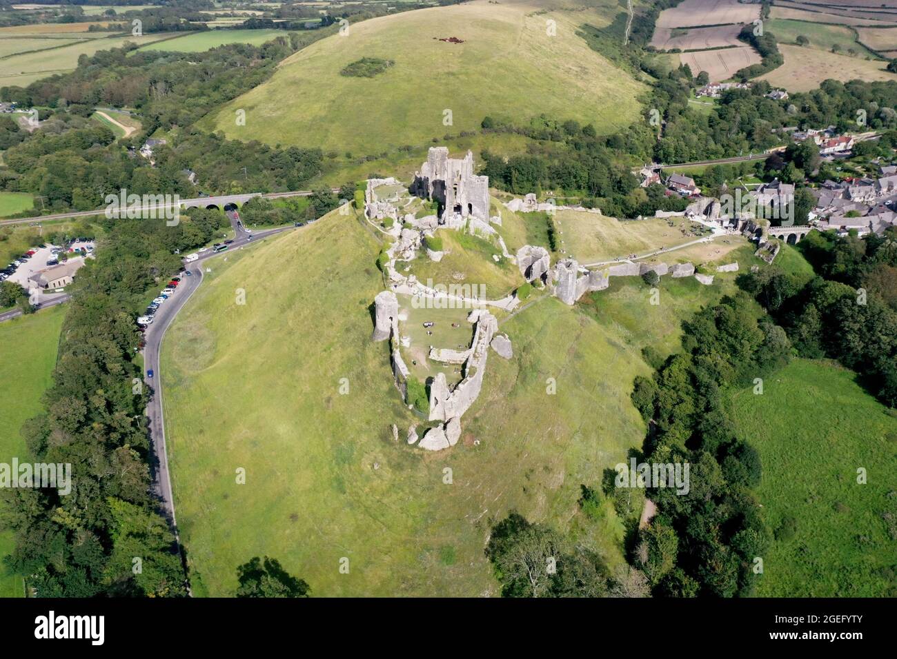 Aerial view of Corfe Castle, Dorset UK Stock Photo Alamy