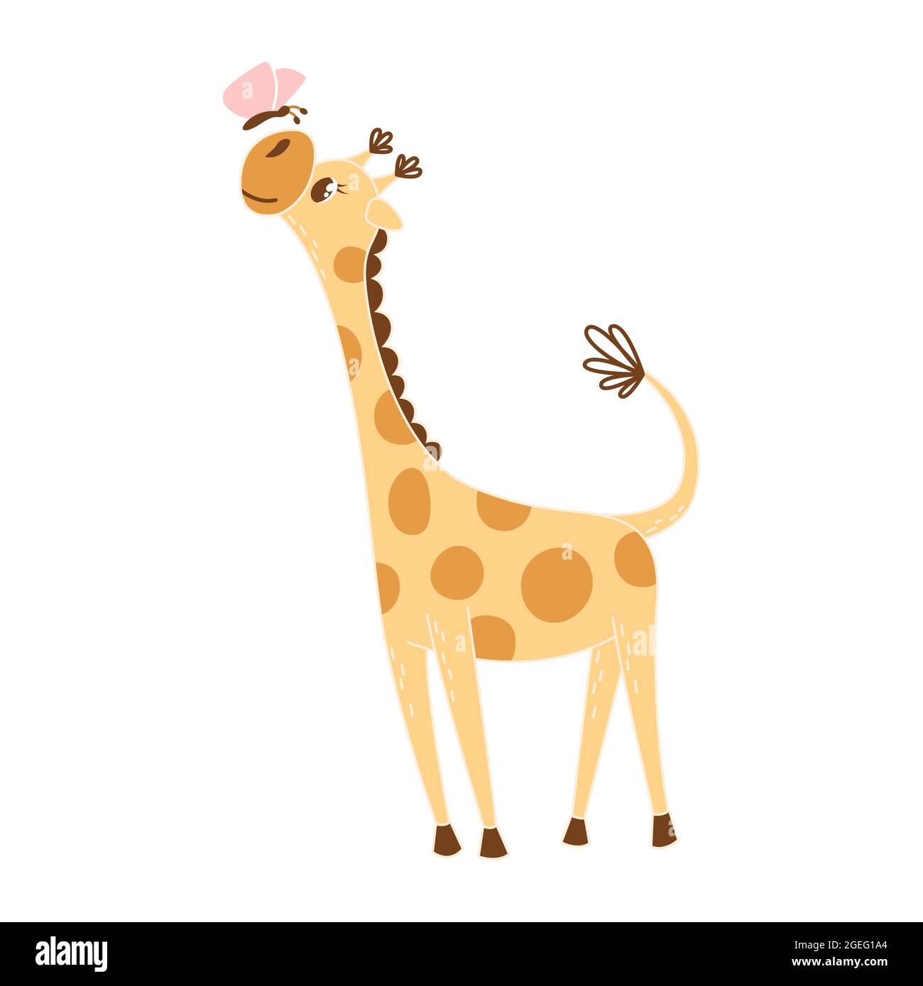 Cute cartoon baby giraffe playing with butterfly. Stylized pastel flat  illustration for nursery decor. Poster design for children bedroom. Cool  print Stock Vector Image & Art - Alamy