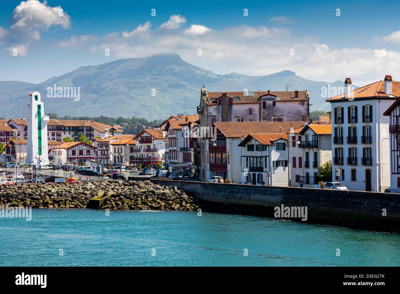 Basque Lighthouse Saint Jean de Luz (south western France): facades of typical Basque ...