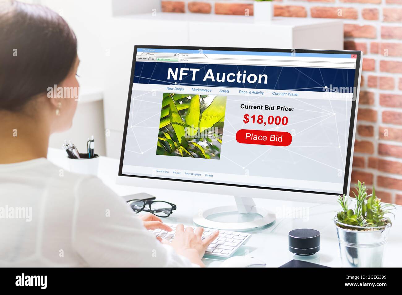 NFT Art Auction. Virtual Digital Art Technology Stock Photo