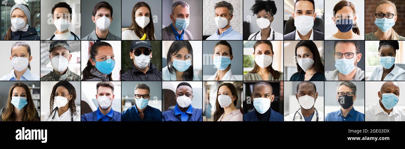Diverse People Group Wearing Face Mask Collage Stock Photo