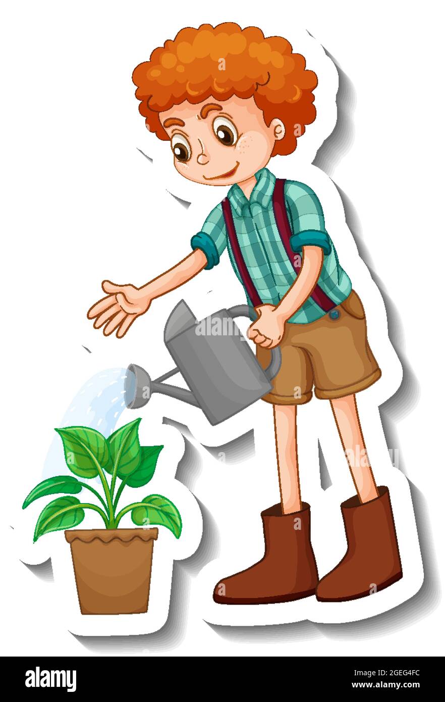 Sticker template with a boy watering plant cartoon character isolated illustration Stock Vector Image & Art - Alamy Sticker template with a boy watering plant cartoon character isolated illustration Stock Vector Image & Art - Alamy