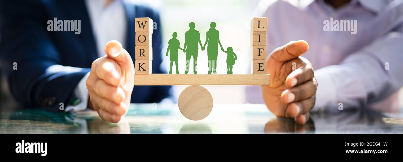 Work Life Balance Protection. Blocks Protection On Seesaw Stock Photo ...