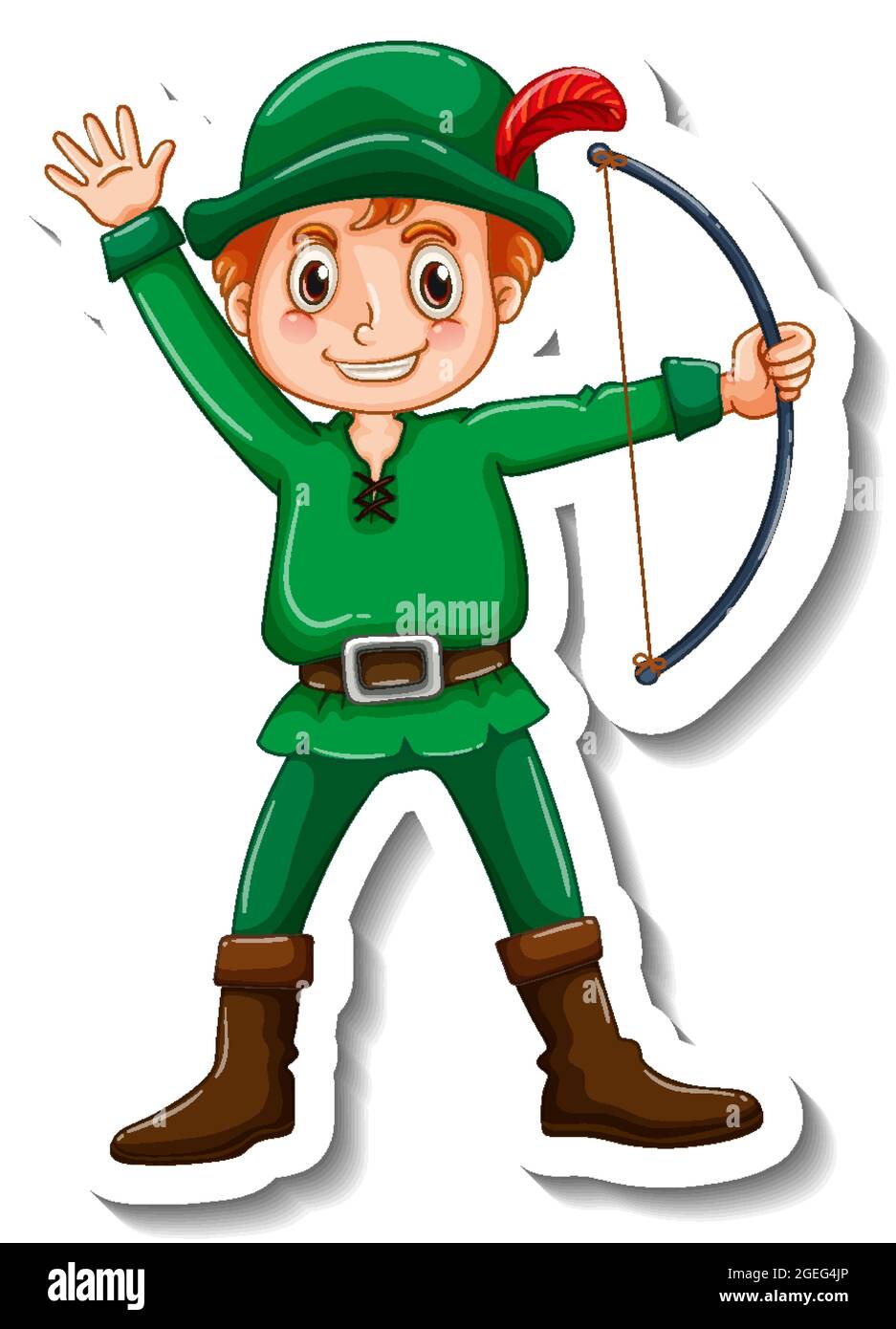 Sticker template with a robin hood cartoon character isolated