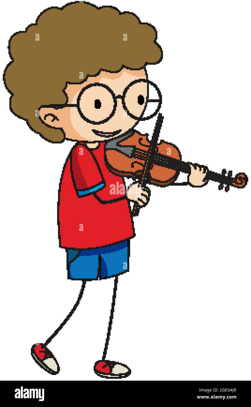 A doodle kid playing violin cartoon character isolated illustration