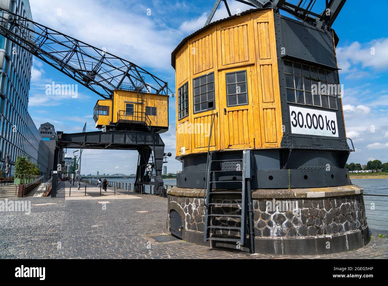 Rheinauenhafen, harbour crane 'Der Alte Herkules', Cologne South, residential and office towers, Cologne, NRW, Germany, Stock Photo