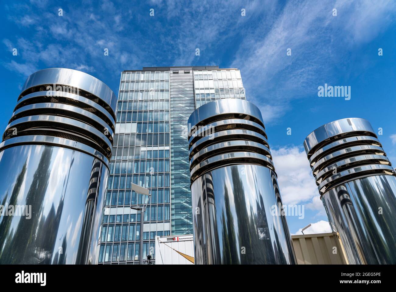 , The crane houses in Cologne South, on the Rhine, at the old customs port, residential and office high-rises, ventilators, Cologne, NRW, Germany, Stock Photo