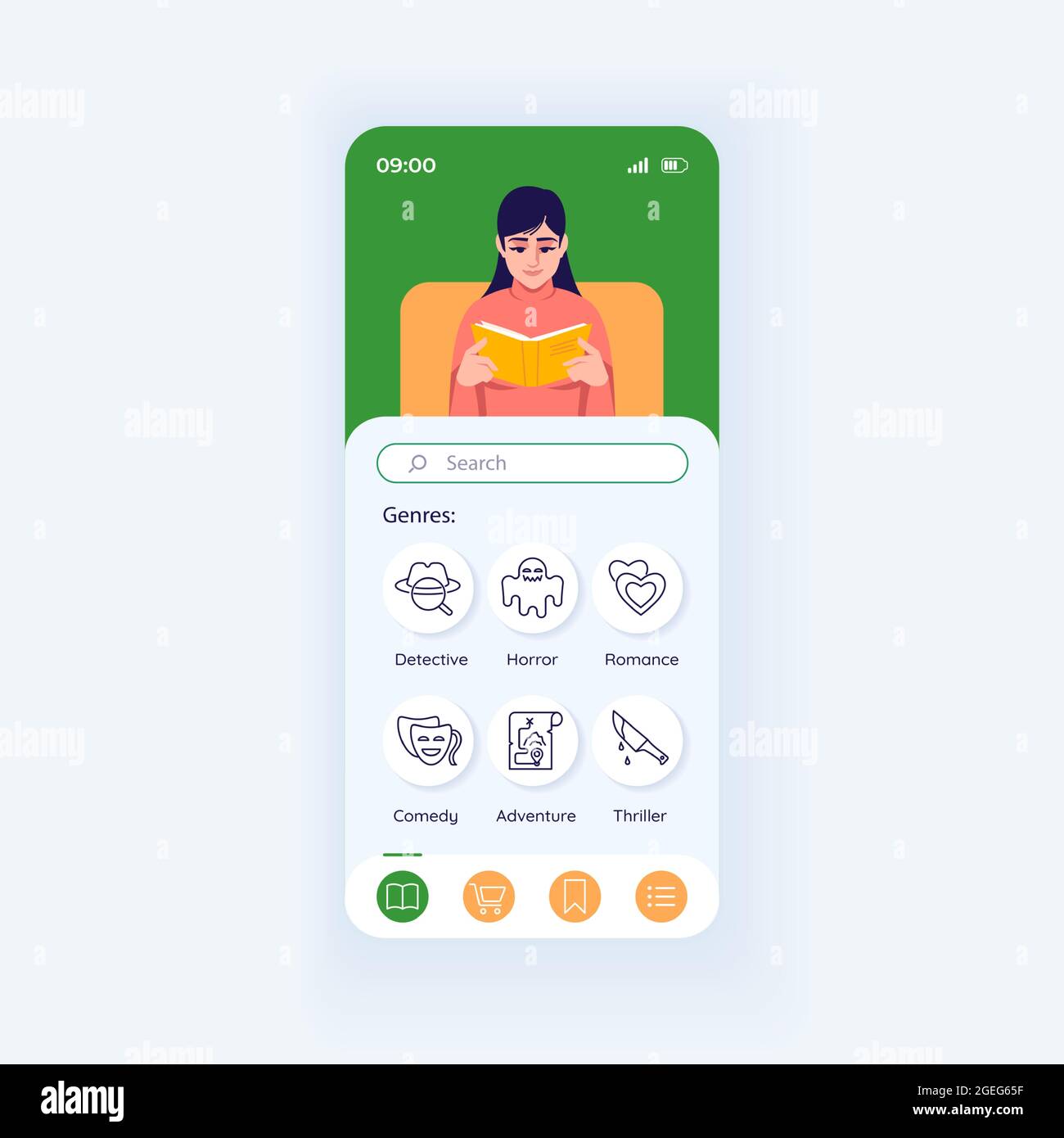 Application for reading books smartphone interface vector template Stock Vector