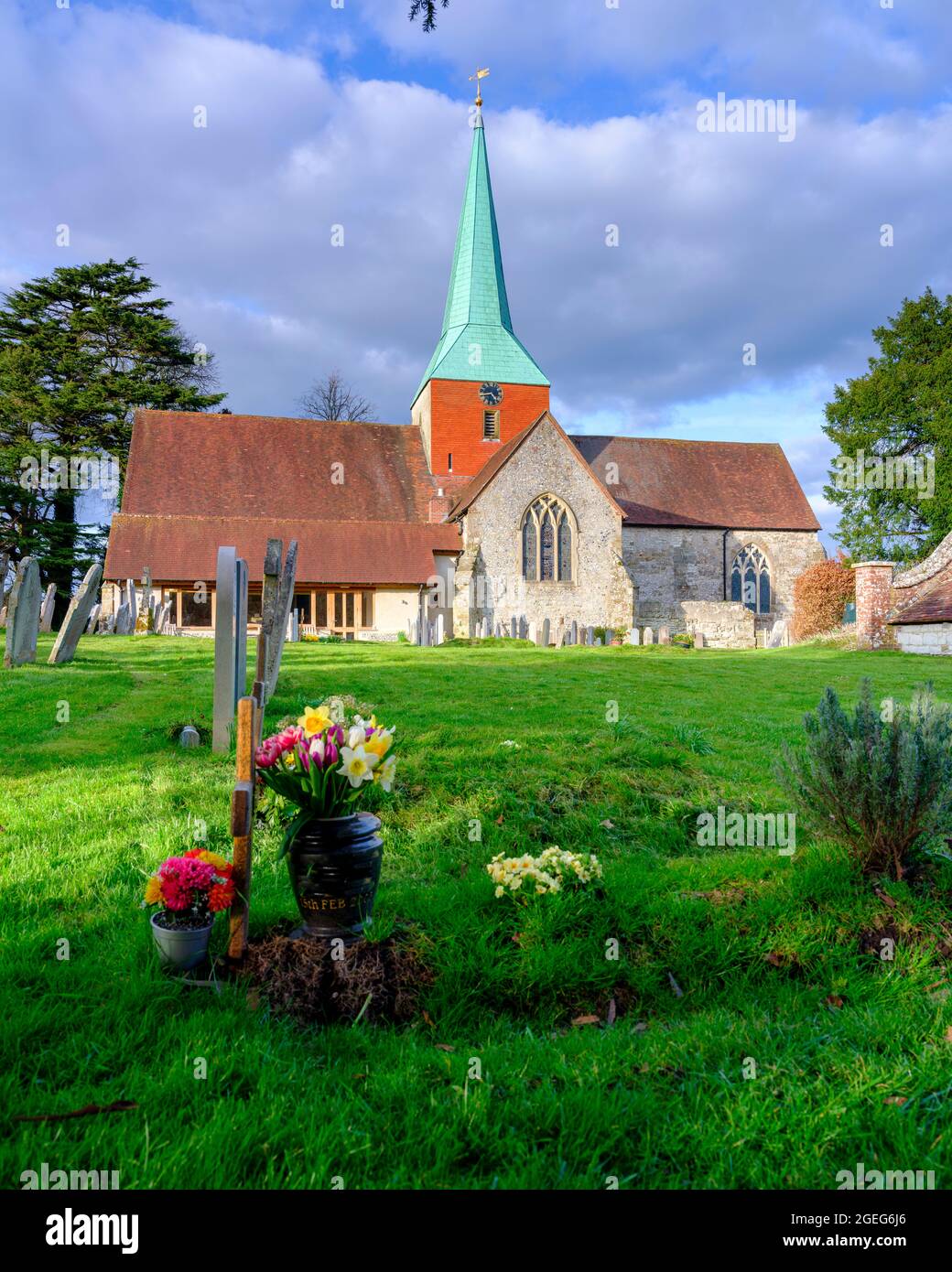 South Harting, UK - March 21, 2021: The Parish Church of Saint Mary and Saint Gabriel, South Harting in West Sussex within the South Downs National P Stock Photo