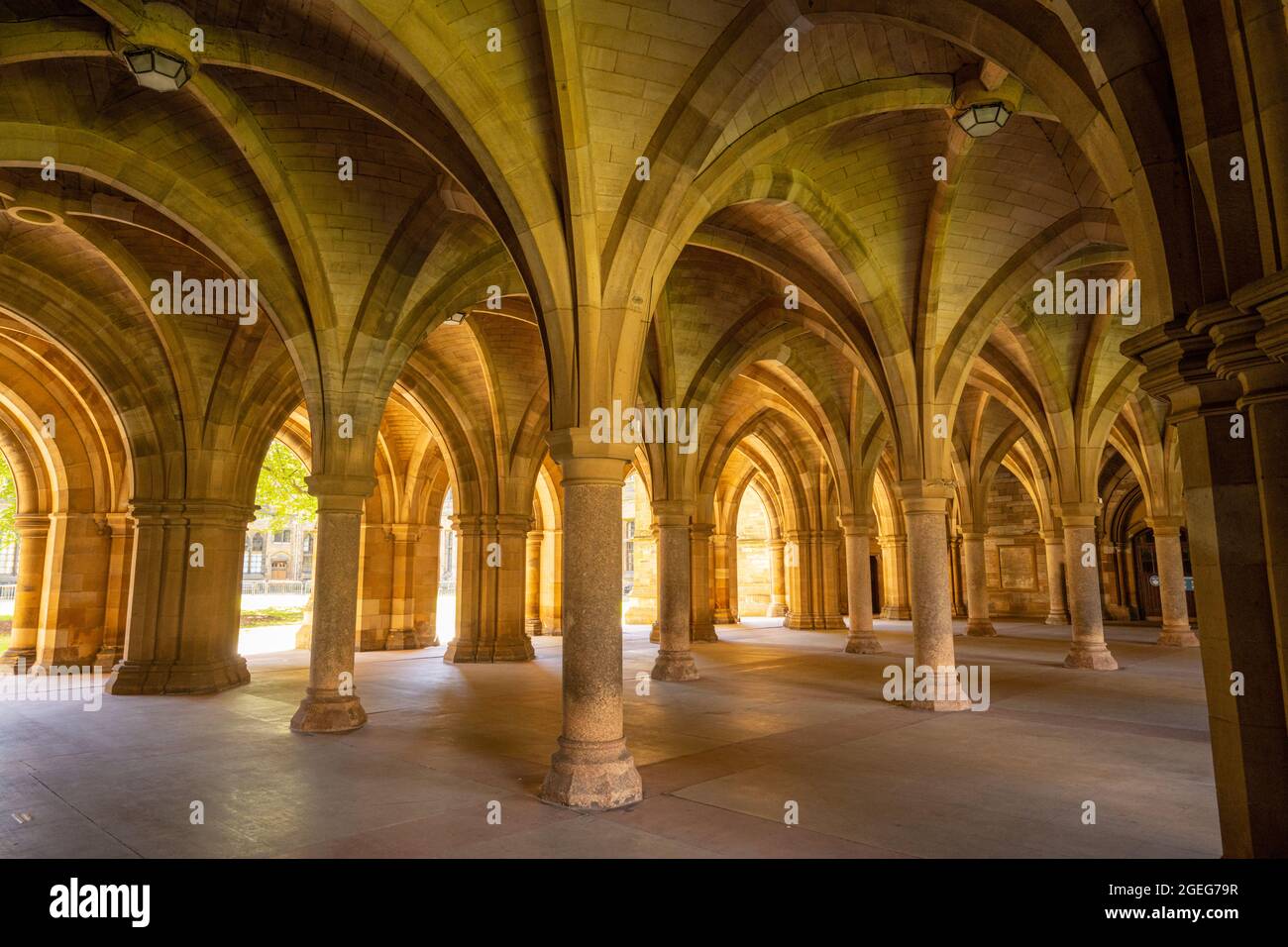 The arched undercroft of Bute Hall, part of Glasgow university, Glasgow. Scotland Stock Photo