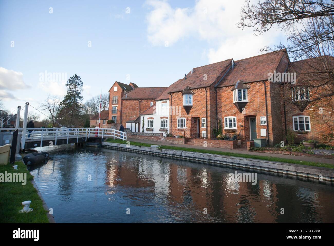 A row of houses by Newbury Lock in West Berkshire in the England, taken on the 19th November 2020 Stock Photo