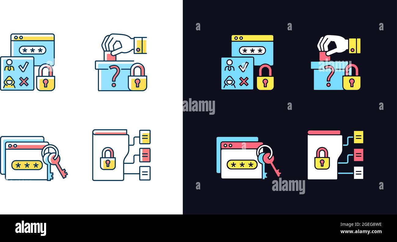 Data sensitivity light and dark theme RGB color icons set Stock Vector
