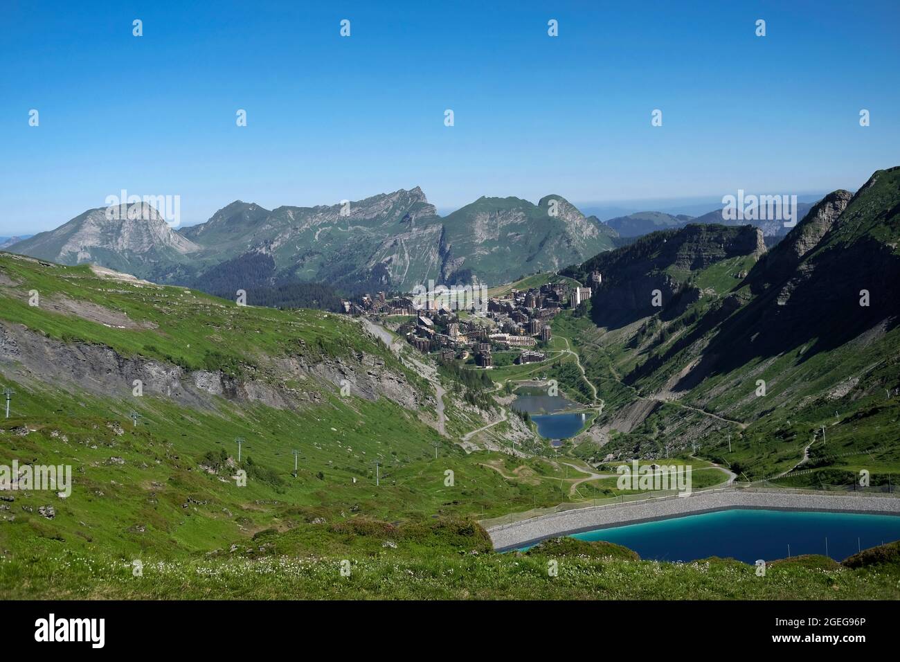 Avoriaz (central eastern France): the ski resort in summer viewed from the slope “Pas de la Chavanette” Stock Photo