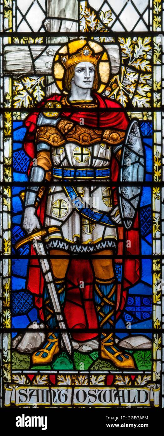 St. Oswald, King of Northumbria, dressed for battle, Carlisle Cathedral, Cumbria, UK Stock Photo