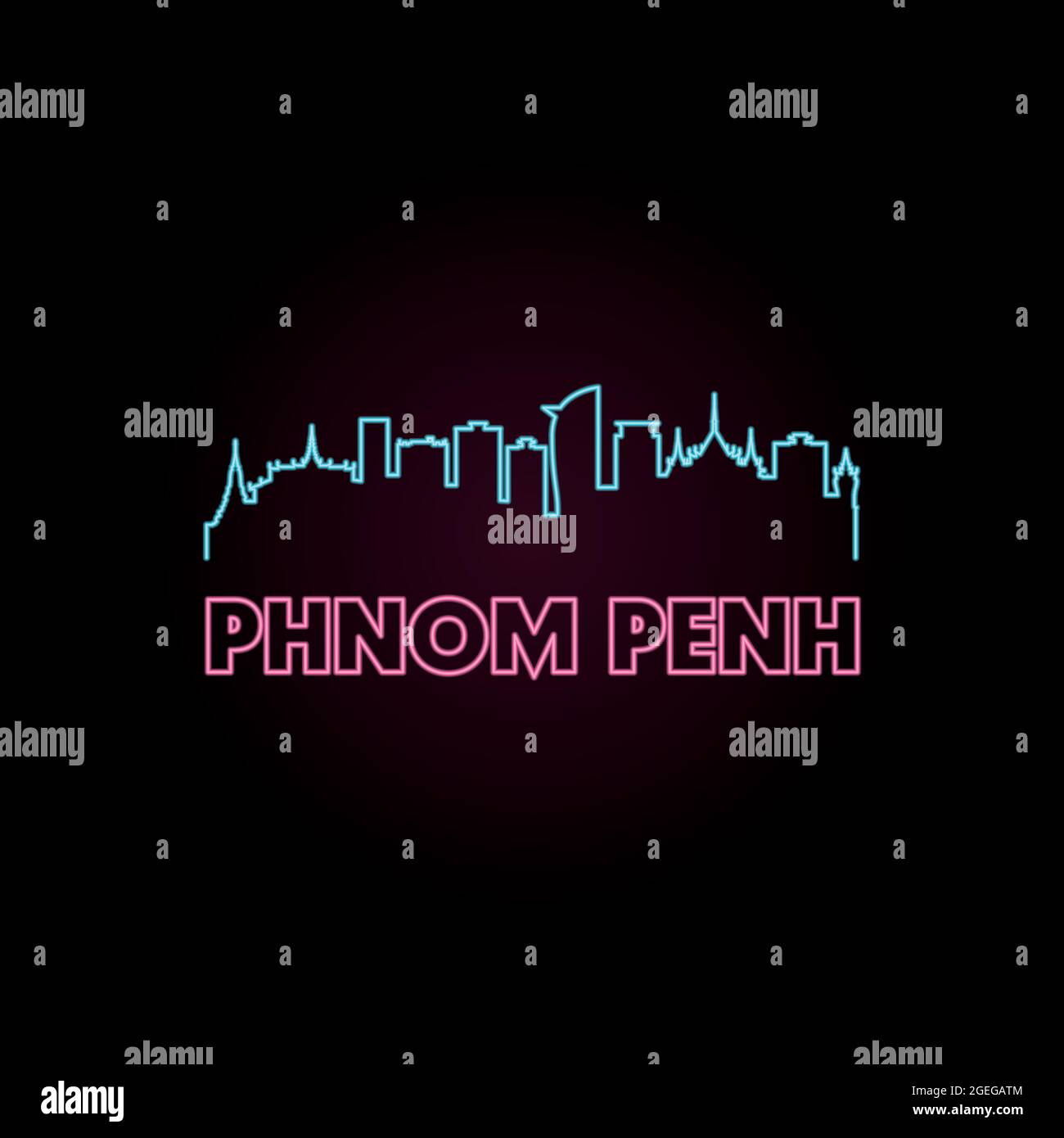 Phnom penh skyline neon style in editable vector file. Stock Vector
