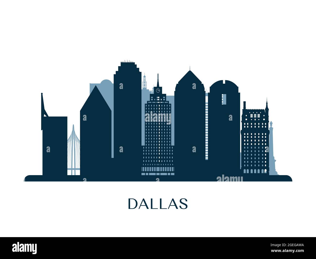 Dallas skyline, monochrome silhouette. Vector illustration Stock Vector