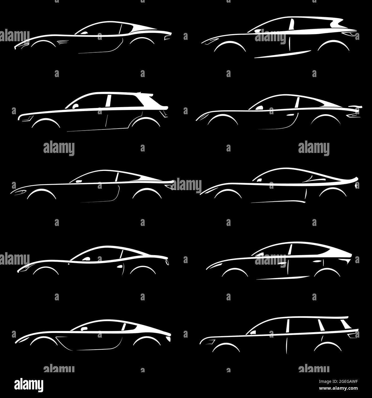 White cars silhouettes. Can be used for your project. Isolated vector illustrations. Stock Vector