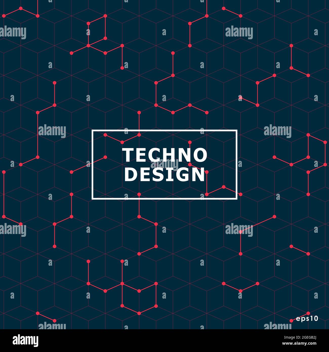Virtual abstract background with particle, molecule structure. The intersecting diagonal red lines with dots. Vector illustration. Stock Vector