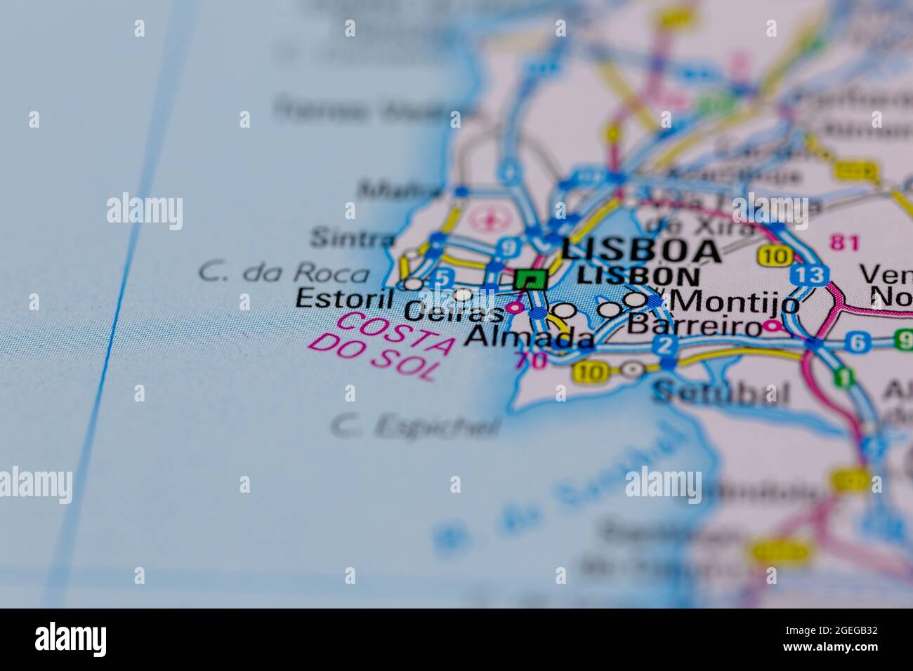 Oeiras Portugal shown on a road map or Geography map Stock Photo