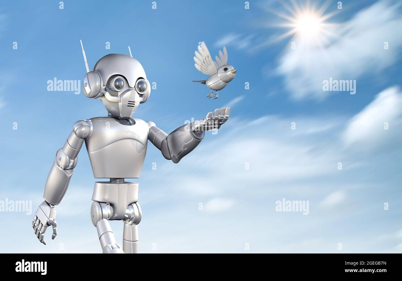 3D rendering futuristic interactive robot with robotic bird Stock Photo -  Alamy