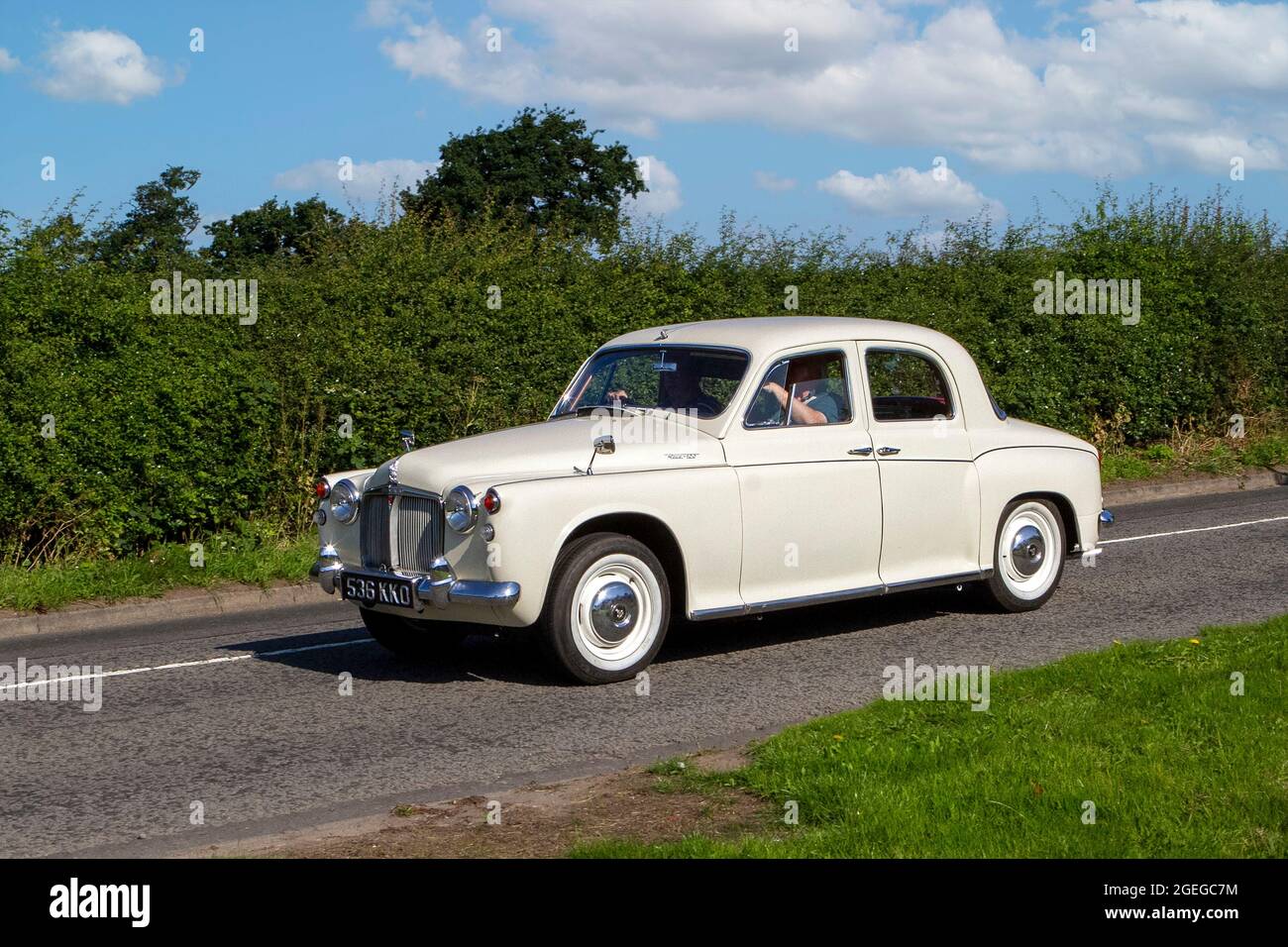 A front view of 1960s 60s white ROVER 100 white vintage classic car retro driver vehicle automobile Stock Photo