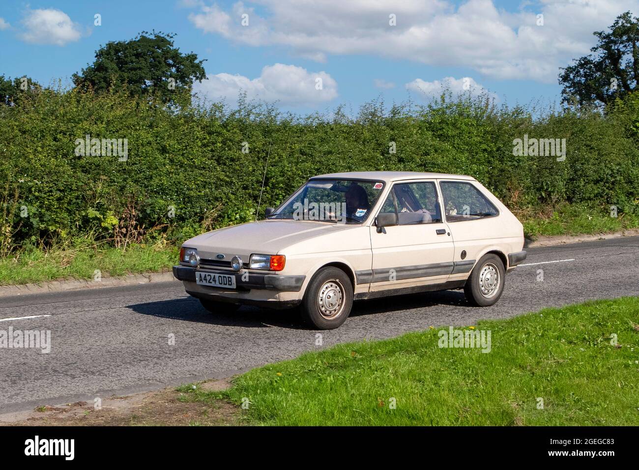 A front view of 1980s 80s FORD FIESTA vintage classic car retro driver vehicle automobile Stock Photo