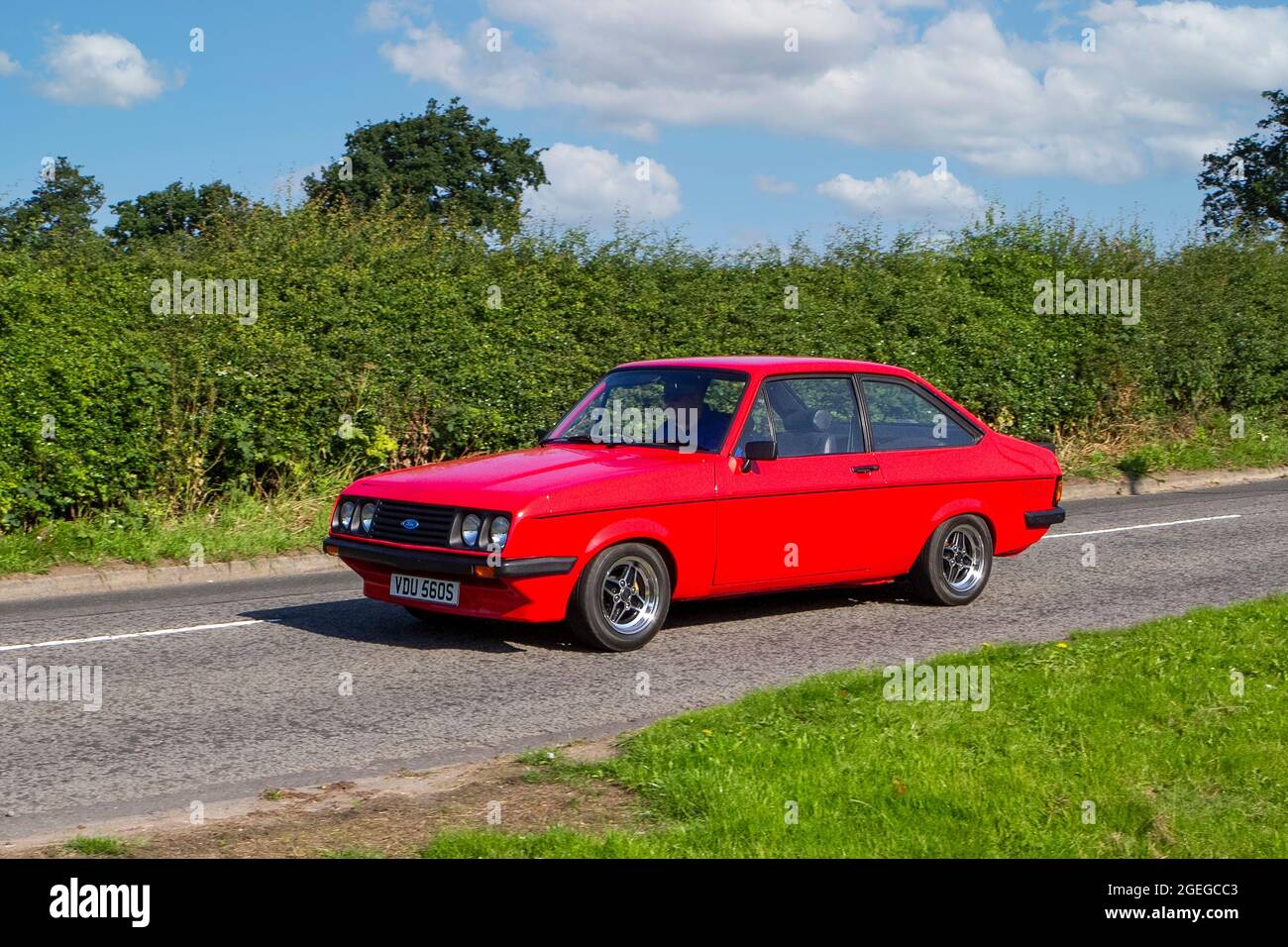 A front view of 1977 1970s Ford Escort Rs 2000 Red vintage classic car retro driver vehicle automobile Stock Photo