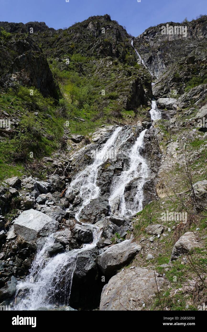 flowing waterfall spring mountains alps france Stock Photo