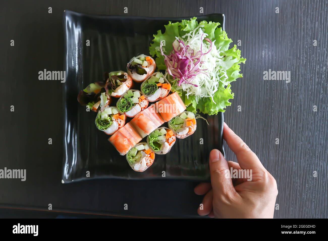 rolls or rice roll, fresh roll or vegetable rolls for serve Stock Photo