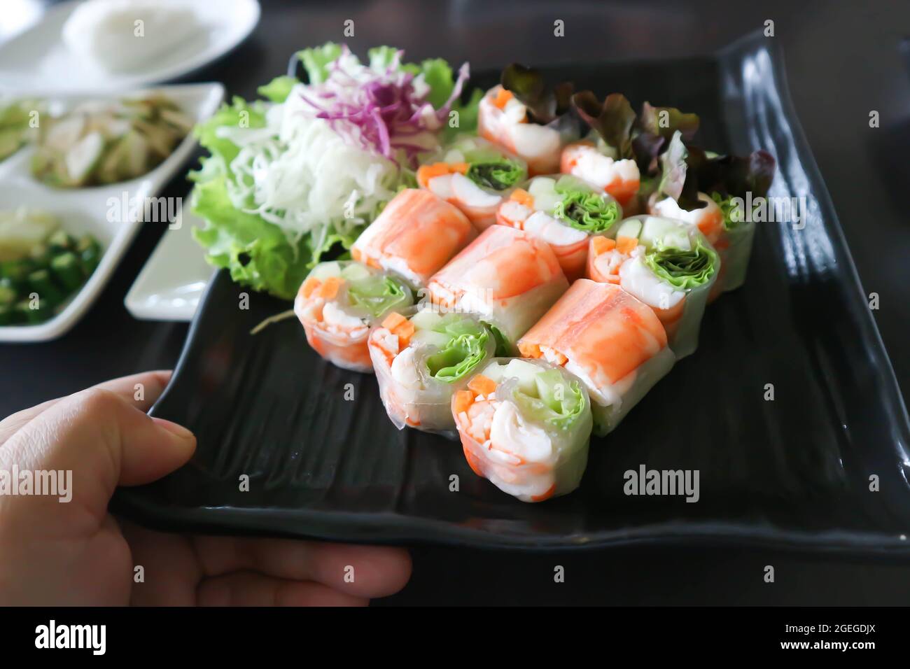 rolls or rice roll, fresh roll or vegetable rolls for serve Stock Photo