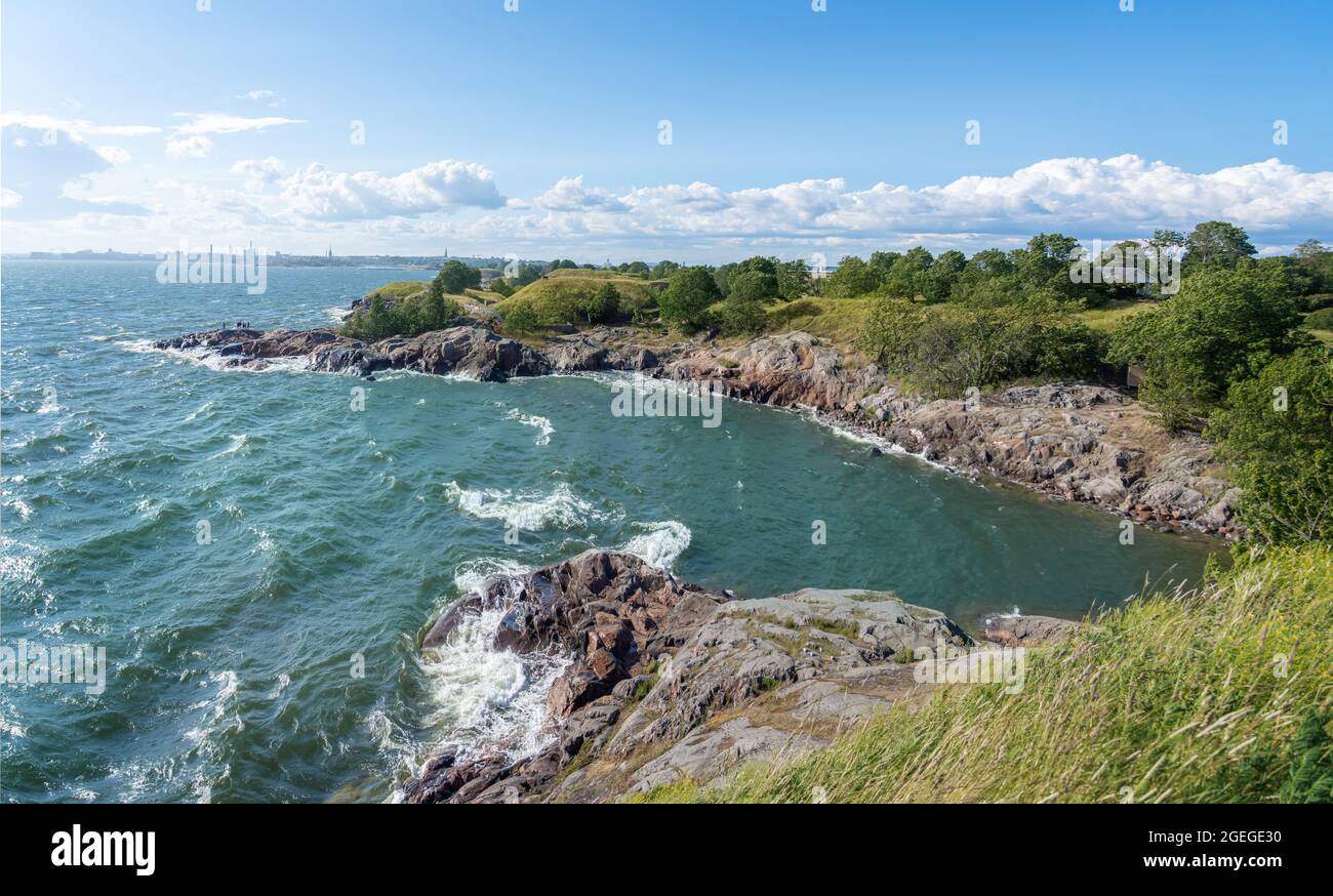 View of the sea and Kustaanmiekka Island in Suomenlinna - Helsinki, Finland Stock Photo