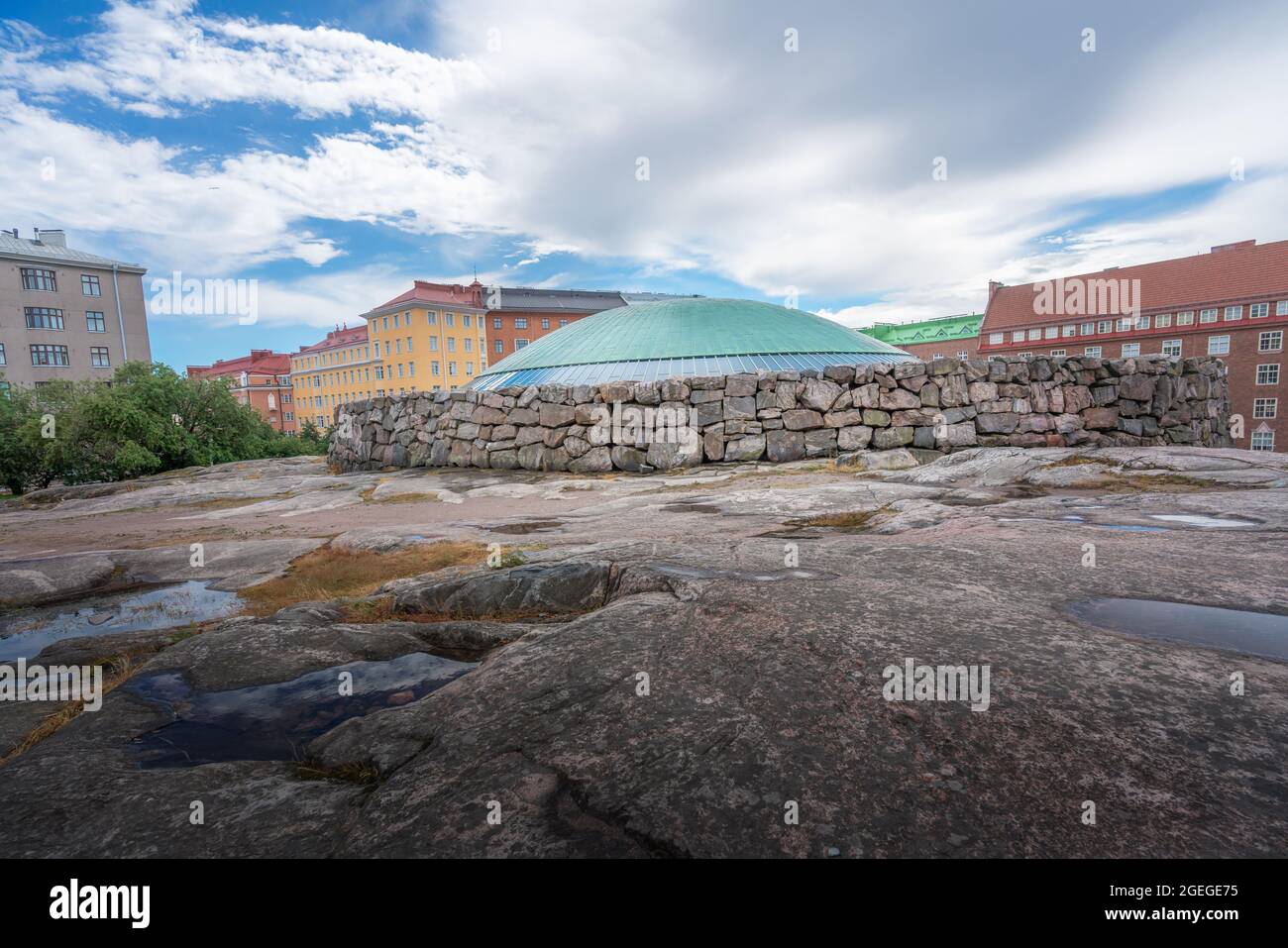 View of the dome of Temppeliaukio Church Interior - an Underground Church built on a rock - Helsinki, Finland Stock Photo