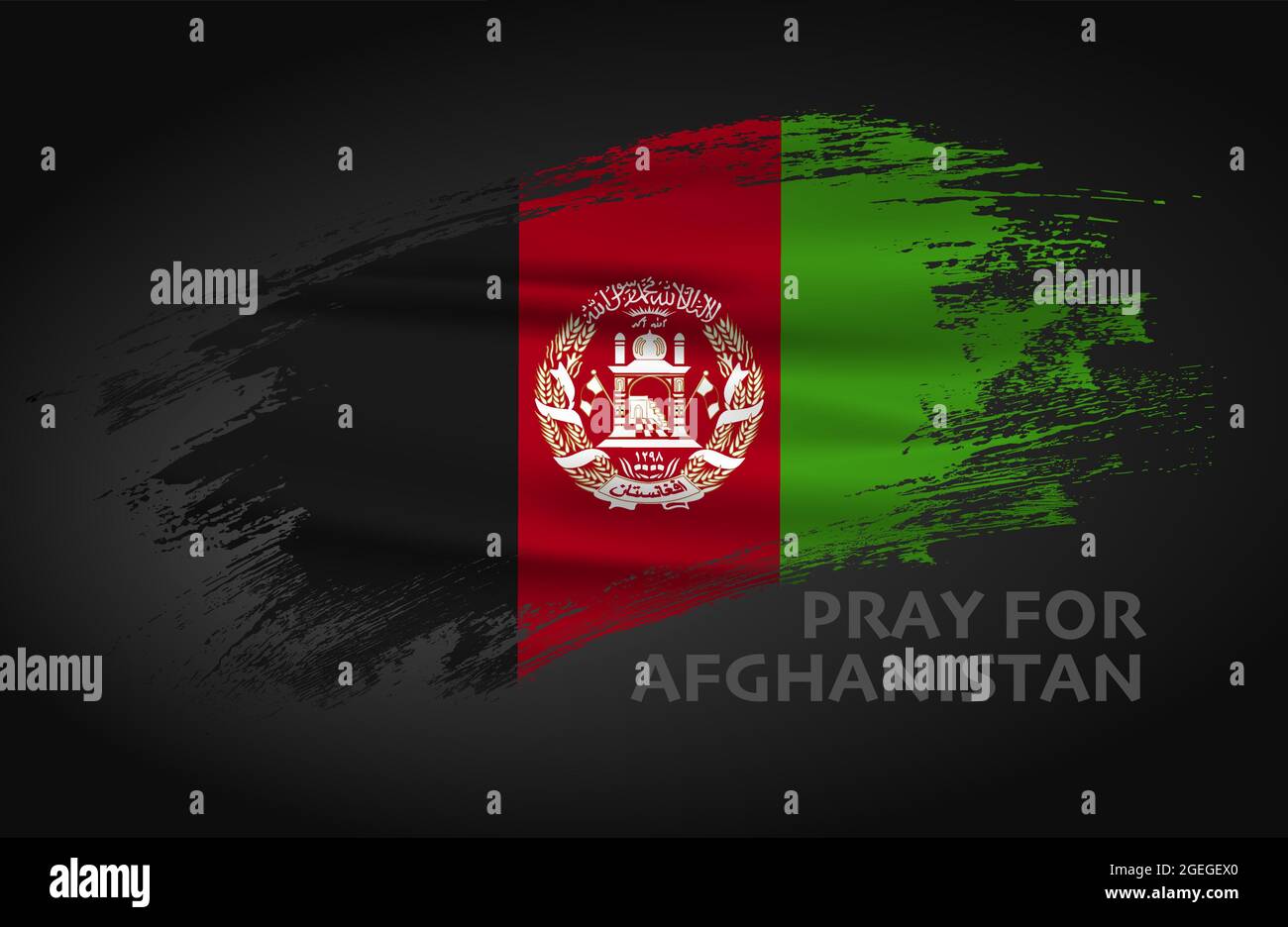 Pray for Afghanistan. Brush stroke in Afghanistan flag praying concept vector illustration. Stock Vector