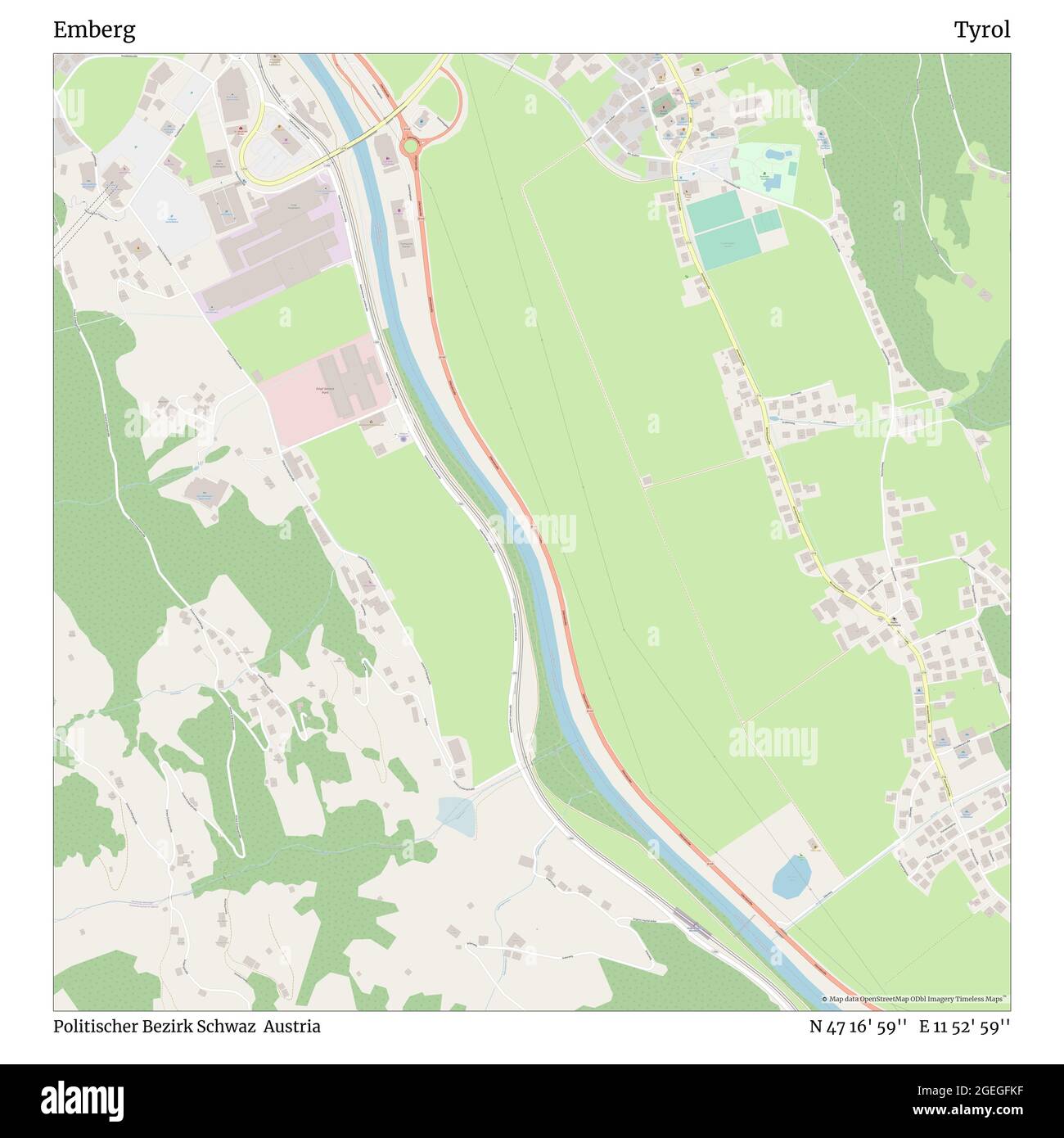 Emberg, Politischer Bezirk Schwaz, Austria, Tyrol, N 47 16' 59'', E 11 52' 59'', map, Timeless Map published in 2021. Travelers, explorers and adventurers like Florence Nightingale, David Livingstone, Ernest Shackleton, Lewis and Clark and Sherlock Holmes relied on maps to plan travels to the world's most remote corners, Timeless Maps is mapping most locations on the globe, showing the achievement of great dreams Stock Photo