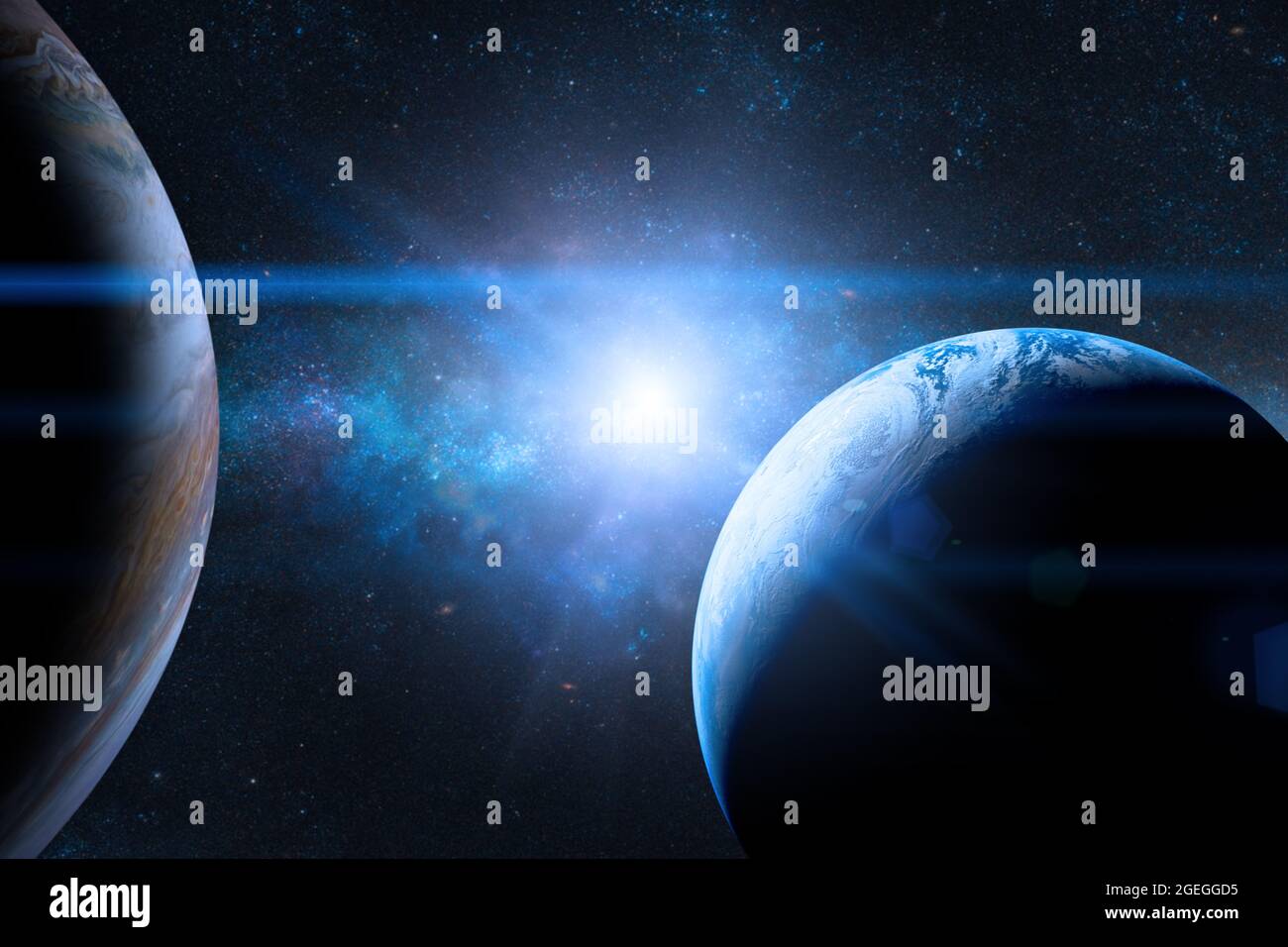 Earth in the outer space with beautiful planet. Blue sunrise. Elements ...