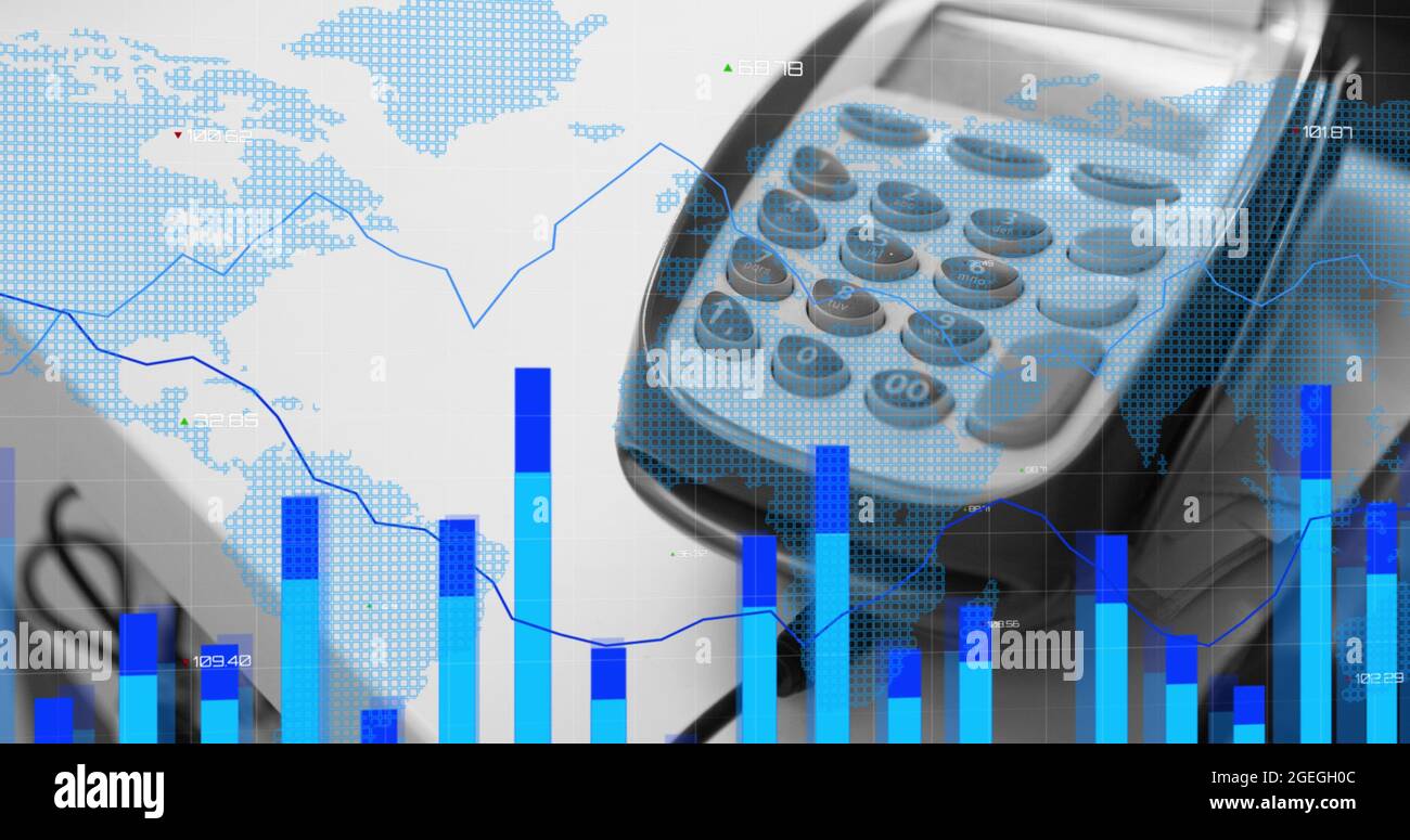 Image of financial data processing over payment terminal Stock Photo ...