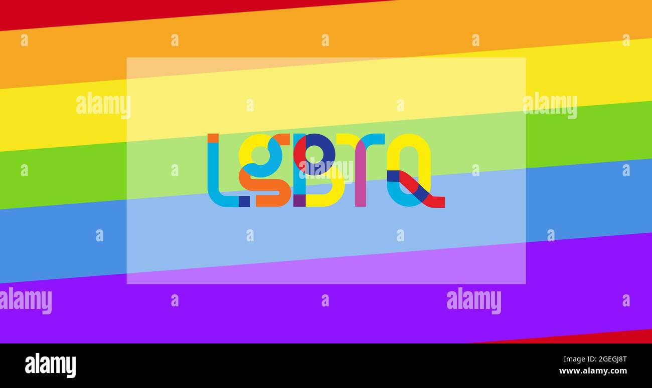 Rainbow lgbtq text over rainbow stripes background Stock Photo - Alamy