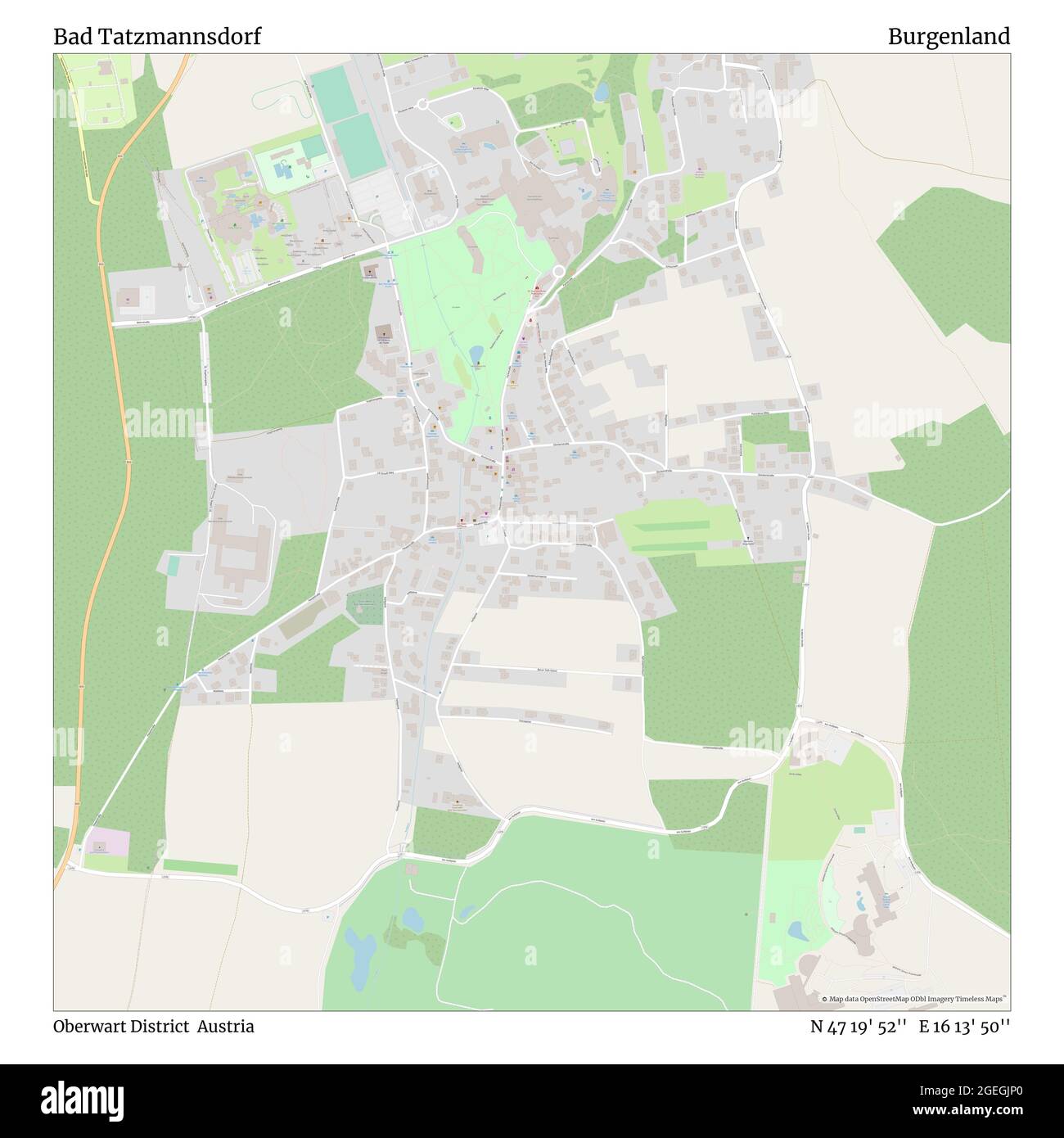 Bad Tatzmannsdorf, Oberwart District, Austria, Burgenland, N 47 19' 52'', E 16 13' 50'', map, Timeless Map published in 2021. Travelers, explorers and adventurers like Florence Nightingale, David Livingstone, Ernest Shackleton, Lewis and Clark and Sherlock Holmes relied on maps to plan travels to the world's most remote corners, Timeless Maps is mapping most locations on the globe, showing the achievement of great dreams Stock Photo