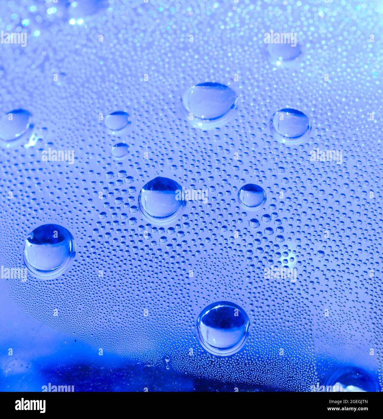 Various size drops of condensation seen in close-up Stock Photo