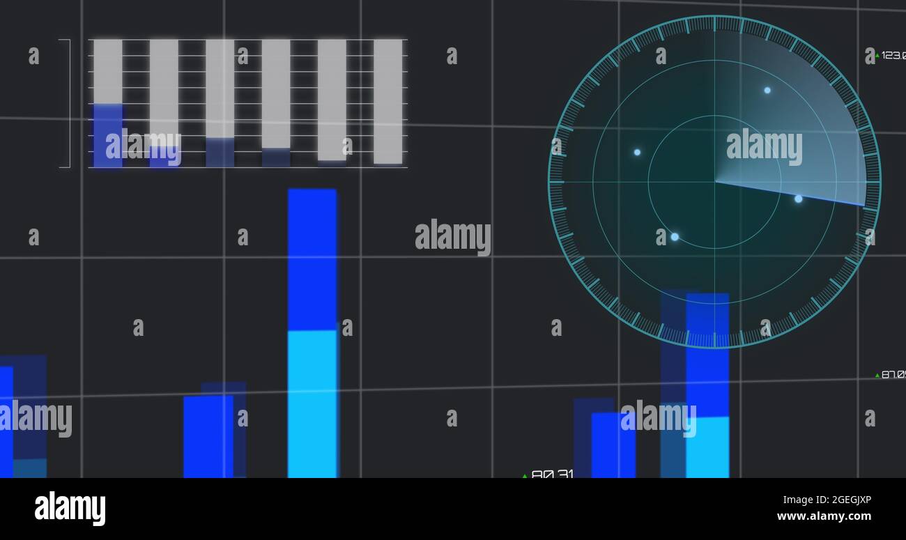Image of financial data processing and scope scanning over world map ...
