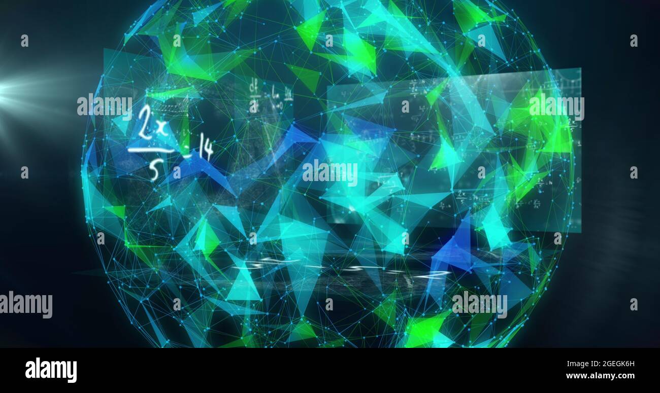 Mathematical equations moving against globe of plexus networks Stock ...