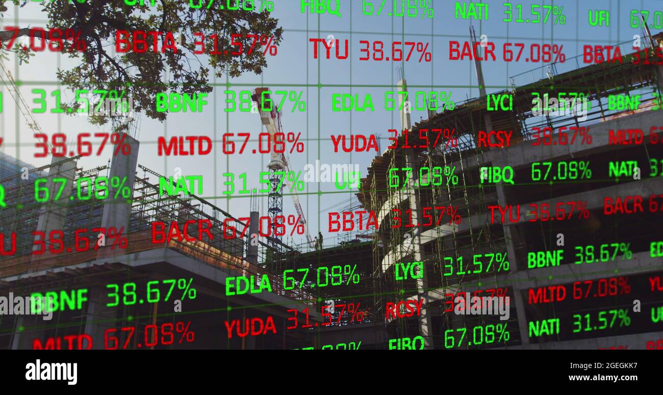 Financial data over building site Stock Photo - Alamy