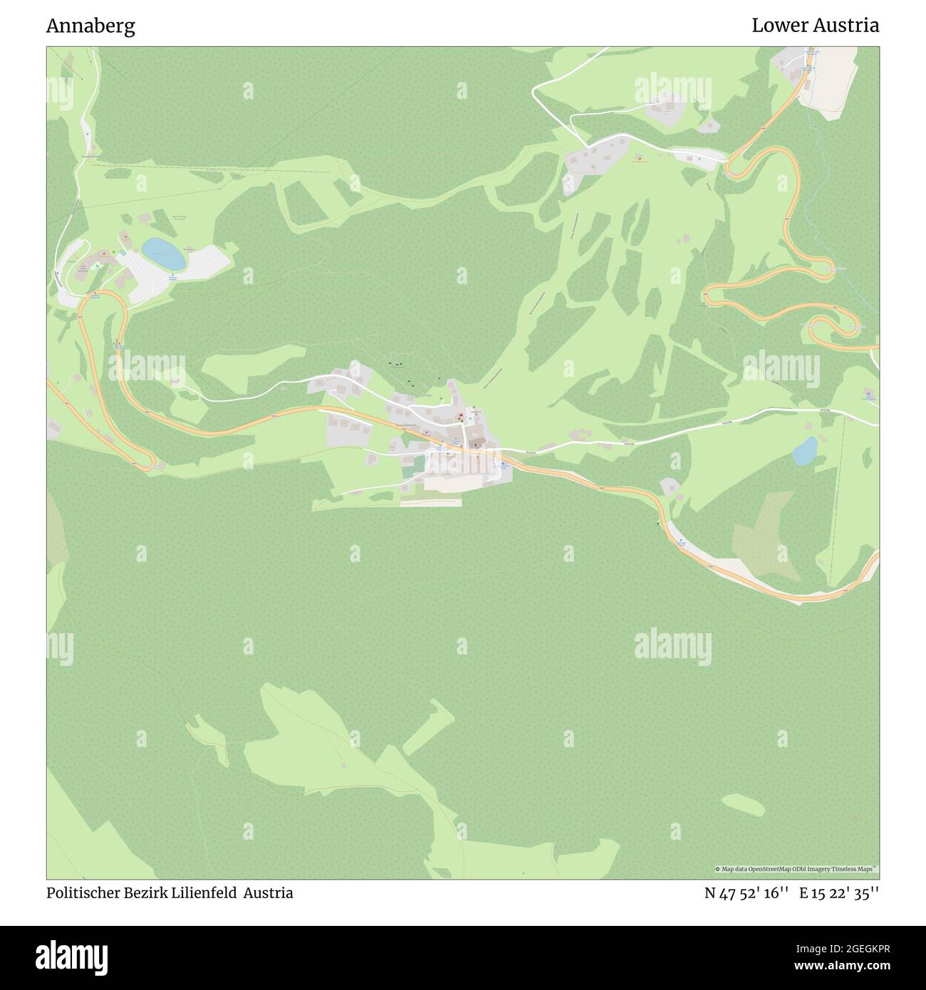 Annaberg, Politischer Bezirk Lilienfeld, Austria, Lower Austria, N 47 52' 16'', E 15 22' 35'', map, Timeless Map published in 2021. Travelers, explorers and adventurers like Florence Nightingale, David Livingstone, Ernest Shackleton, Lewis and Clark and Sherlock Holmes relied on maps to plan travels to the world's most remote corners, Timeless Maps is mapping most locations on the globe, showing the achievement of great dreams Stock Photo