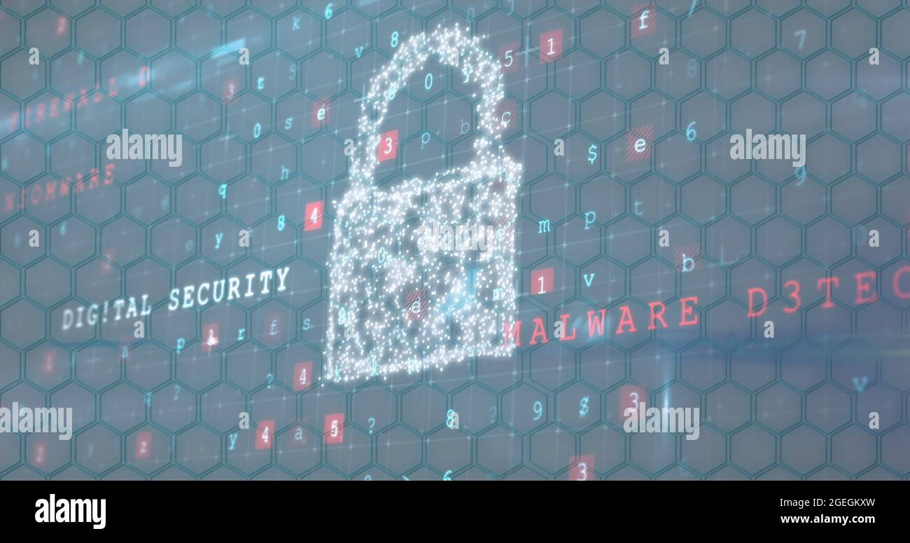 Image of online security padlock over numbers changing and cyber attack ...