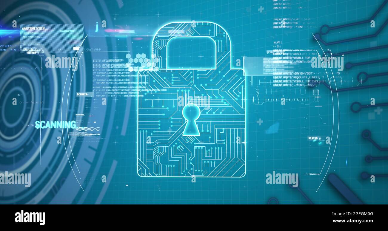 Image of data scanning over padlock icon Stock Photo - Alamy