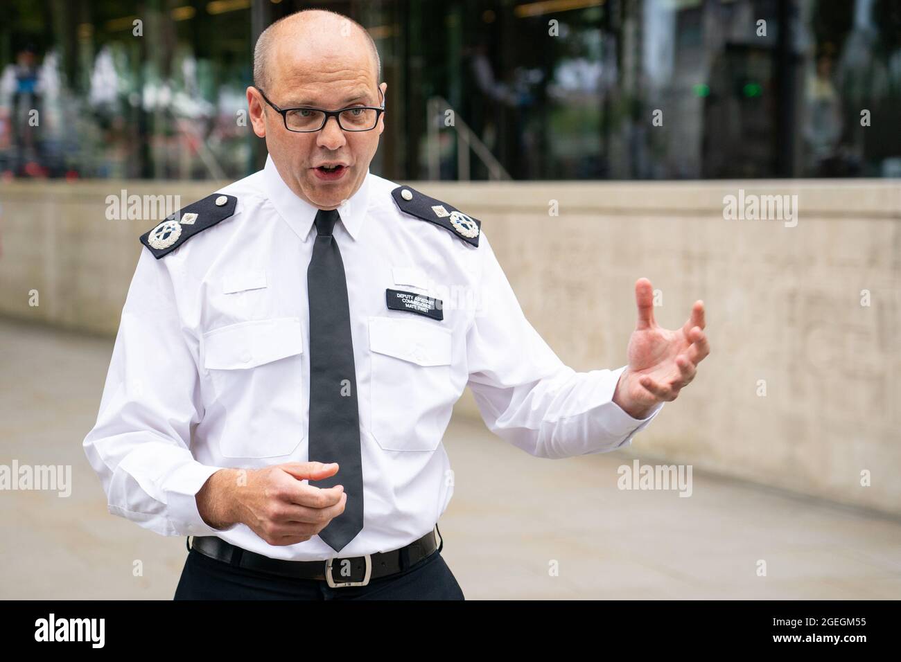 Metropolitan Police Deputy Assistant Commissioner Matt Twist speaks to the media about policing plans for the forthcoming Extinction Rebellion protests. Picture date: Friday August 20, 2021. Stock Photo
