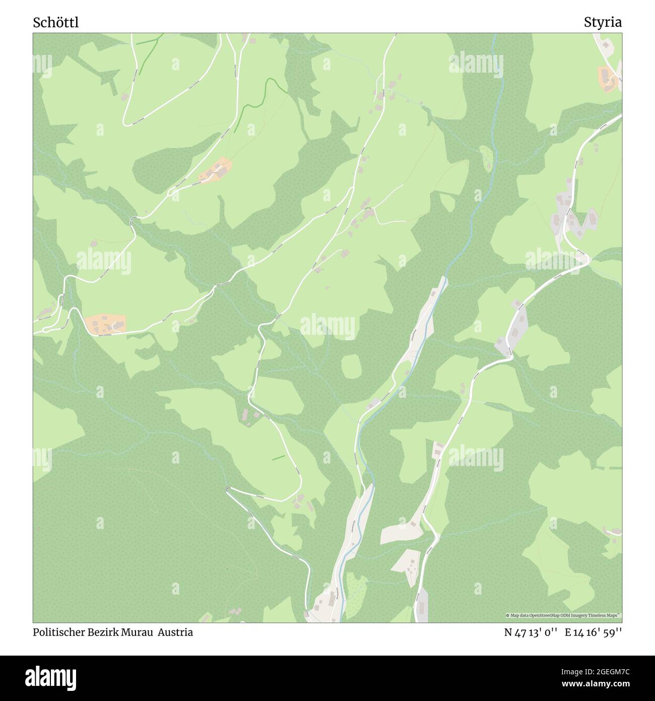 Schöttl, Politischer Bezirk Murau, Austria, Styria, N 47 13' 0'', E 14 16' 59'', map, Timeless Map published in 2021. Travelers, explorers and adventurers like Florence Nightingale, David Livingstone, Ernest Shackleton, Lewis and Clark and Sherlock Holmes relied on maps to plan travels to the world's most remote corners, Timeless Maps is mapping most locations on the globe, showing the achievement of great dreams Stock Photo