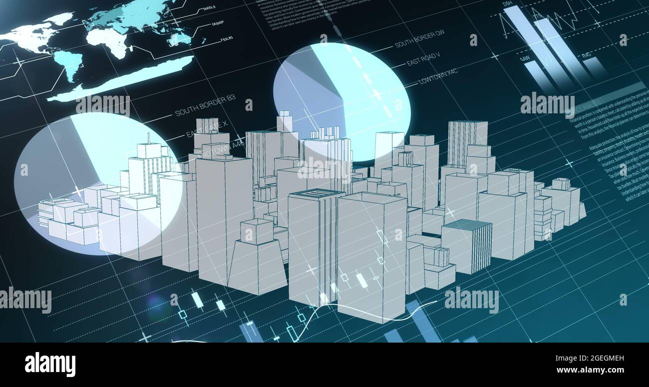 Graphs and virtual buildings in a city Stock Photo - Alamy